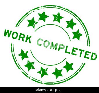Grunge green work completed word round rubber seal stamp on white background Stock Vector