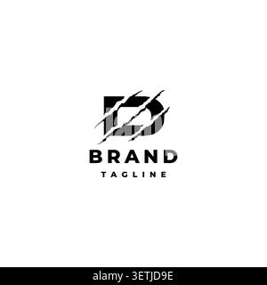 Bold Letter D Torn by Claws Logo Design. Three Beast Claw Marks on the Letter D Logo Design. Stock Vector