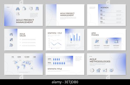 Modern agile workflow frameworks presentation template set Stock Vector