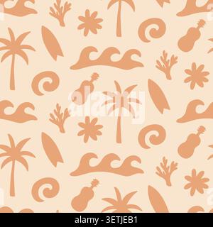 Boho tropical palms, surfboards seamless pattern Stock Vector