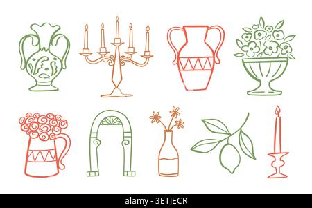 Home decor vector Italian icons set interior art Stock Vector