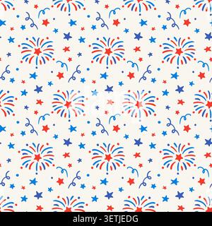 Patriotic vector seamless pattern with fireworks Stock Vector