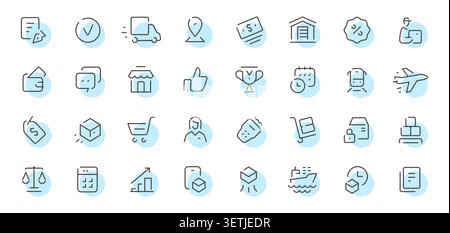 Business and e-commerce line icons set with delivery, payment and service symbols Stock Vector