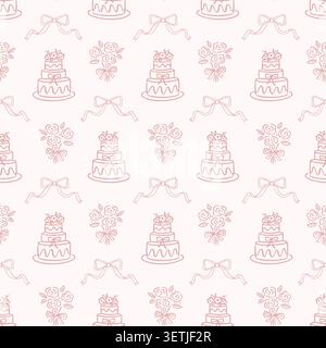 Wedding vector seamless pattern with cakes, bows Stock Vector