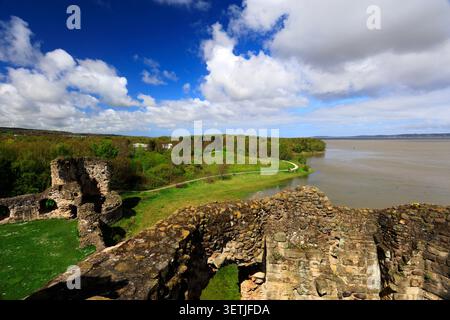 The ruins of Flint Castle built by King Edward 1st in 1277-1286, on the River Dee estuary, Flint village, Flintshire, North Wales, Britain. Stock Photo