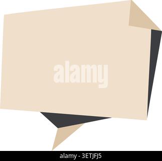 Flat illustration of a beige paper note shaped speech bubble with folded corners and dark shadow layers Stock Vector