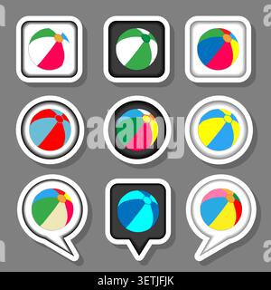 Illustration on theme set symbols for beautiful beach ball, logo beach ball consisting of flat design with elements mobile web apps, collection modern Stock Vector