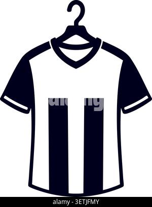 Flat illustration of a short sleeve soccer jersey with vertical navy stripes hanging on a clothes hanger Stock Vector