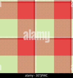 Straight background pattern texture, christmas textile vector check. Dimensional fabric seamless plaid tartan in red and light colors palette. Stock Vector