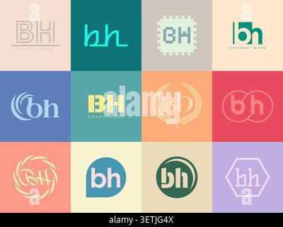 BH logo company template. Letter b and h logotype. Set different classic serif lettering and modern bold text with design elements. Initial font typog Stock Vector