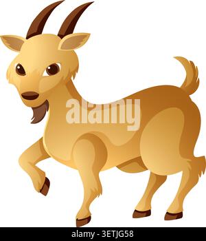 A stylized brown goat vector illustration with horns and a goatee on white background Stock Vector