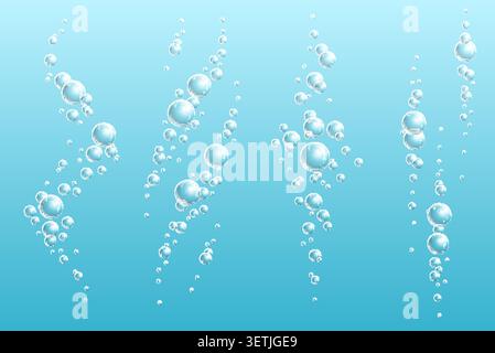 Bubbles in carbonated drinks. Realistic transparent air balls stream underwater. Fizzy beverage. Champagne or soda. Sparkling water flow. Pure sea Stock Vector