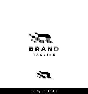 Letter R With Racing Flag Accent Logo Design. Racing Flag Initial R Letter Logo Design. Stock Vector