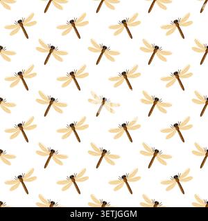 Seamless dragonfly pattern on white background. Cartoon vector print.  Stock Vector