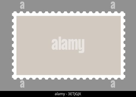 Empty postal stamp mockup. Blank rectangular sticker with serrated borders for envelope or postcard mail delivery. Vector flat illustration. Stock Vector