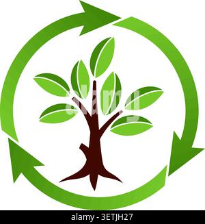 Stylized Tree with leaves and recycling symbol isolated on white background, all element grouping together, for design Stock Vector