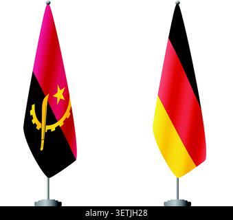 Angola and Germany flags on flagpoles for official ceremonies and meetings, transparent background vector Stock Vector