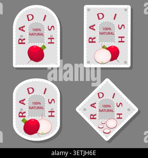 Illustration on theme of set tasty natural eco product vegetable radish, pattern consisting of kit various options meal vegetable radish, abstract com Stock Vector