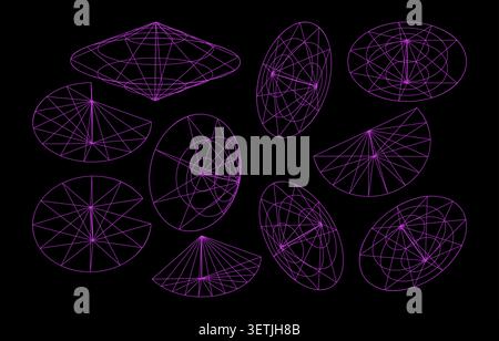 Abstract geometric wireframe shapes, 3d vector set of futuristic tech elements, digital construction lines, complex mathematical patterns Stock Vector
