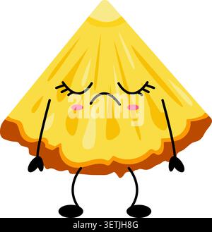 Adorable pineapple slice character with closed eyes and a sad facial expression. Funny kawaii food mascot illustrated in a cheerful cartoon style. Per Stock Vector