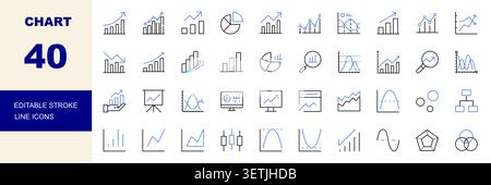 Charts, Data Analytics and Financial Graph Line Icons Set Editable Stroke Vector Illustration Stock Vector