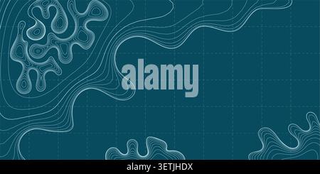 Abstract topographic map background with contour lines on blue grid surface Stock Vector
