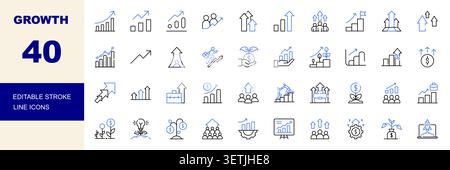 Growth, Business Success and Financial Development Line Icons Set Editable Stroke Vector Illustration Stock Vector