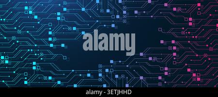 Modern technology circuit board texture background design. Quantum computer technology concept. Futuristic blue circuit board system background Stock Vector