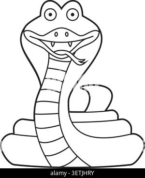 Easy coloring cartoon vector illustration of an Egyptian Cobra isolated on white background Stock Vector