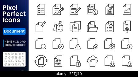 Document line icons set. Paper form, checklist, sign contract, ai note file, manual, invoice, cv record flat minimal vector illustration. Simple Stock Vector