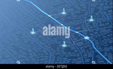 Flexible charging solutions, public charging for electric vehicles. Public charging stations available along route. Select the most convenient route Stock Vector
