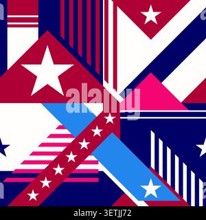 vector of abstract geometric seamless pattern background, inspired by the American flag with stripes and stars shape, in red, blue, whites. background Stock Vector