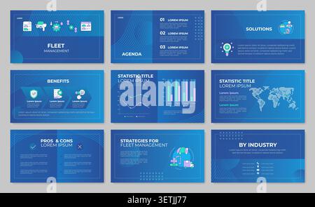 Fleet optimization systems presentation template set Stock Vector
