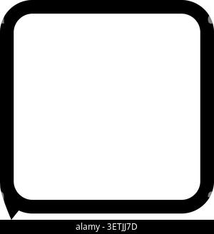 Flat illustration of a blank white speech bubble inside a thick black rounded square frame with a small tail Stock Vector