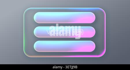 Glassmorphism UI elements and buttons set on a dark background. Modern frosted design for your UI. Vector illustration Stock Vector