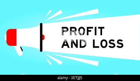 Color megaphone icon with word profit and loss in white banner on blue background Stock Vector