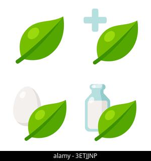 Vegan and vegetarian diet icons. Ovo and lacto vegetarian, flexitarian symbol. Vector pictogram set. Stock Vector