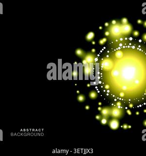 Vector background of ring light on black backdrop. Abstract luminous swirling illustration Stock Vector