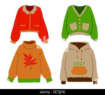 Cozy autumn sweaters and cardigans vector set Stock Vector