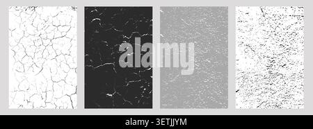 Set of four abstract textures cracked earth, marble veins, rough stone, and distressed surface, perfect for modern design Stock Vector