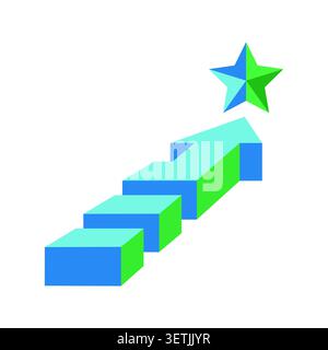 Isometric arrow stairs pointing to a star Stock Vector