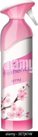 Vector illustration of pink air freshener spray bottle with cherry blossom design and modern label Stock Vector