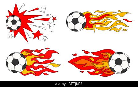 The soccer balls is on fire. A symbol of win in football. Sport balls icon or logo set Stock Vector