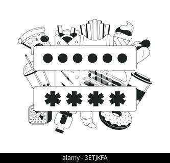 Funky fast food secure login and password clean onboarding illustration Stock Vector