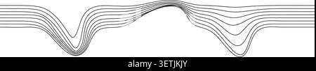 Abstract black curved lines flowing across a white background, forming smooth wave shapes with a clean minimalist design and wide banner layout Stock Vector