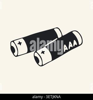 Vector hand drawn double wall power outlet. Minimalist black and white doodle of an electrical socket for home interior, electricity connection, and Stock Vector