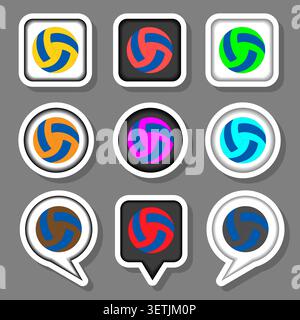 Illustration on theme set symbols for beautiful volleyball, logo volleyball consisting of flat design with elements mobile web apps, collection modern Stock Vector