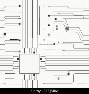 Technical printed circuit board pattern with outlined tracks, pin combs, target rings, and dense route details Stock Vector
