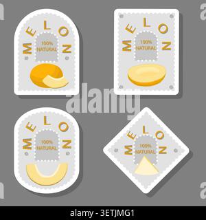 Illustration on fruit theme from set juicy delicious melon of various sizes, fruit melon consisting of juicy organic food, collection melon in juicy f Stock Vector
