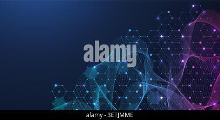 Molecular abstract structure and genetic engineering DNA. Healthcare and medicine background concept. Scientific research background. Wave flow Stock Vector